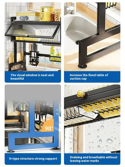 Over The Sink Dish Rack Kitchen Cutlery Drying Rack Dustproof Dish Cabinet Multi Organizer Cabinet Dishrack Bowl Plate Organizer