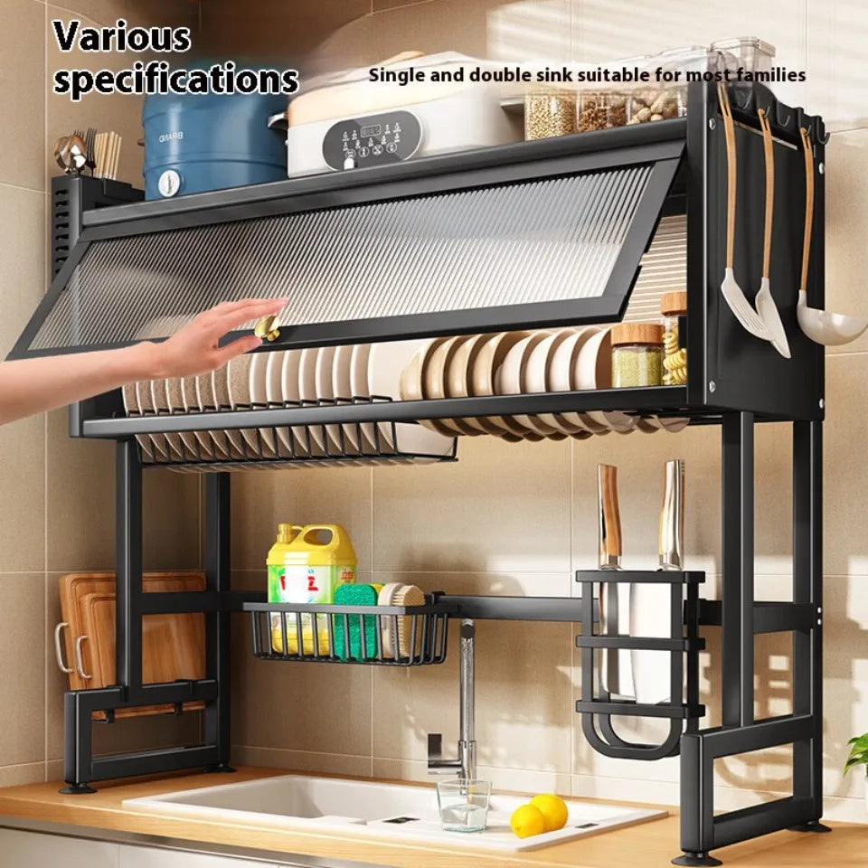 Over The Sink Dish Rack Kitchen Cutlery Drying Rack Dustproof Dish Cabinet Multi Organizer Cabinet Dishrack Bowl Plate Organizer