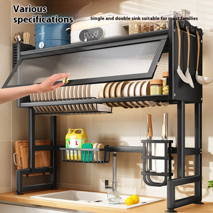 Over The Sink Dish Rack Kitchen Cutlery Drying Rack Dustproof Dish Cabinet Multi Organizer Cabinet Dishrack Bowl Plate Organizer