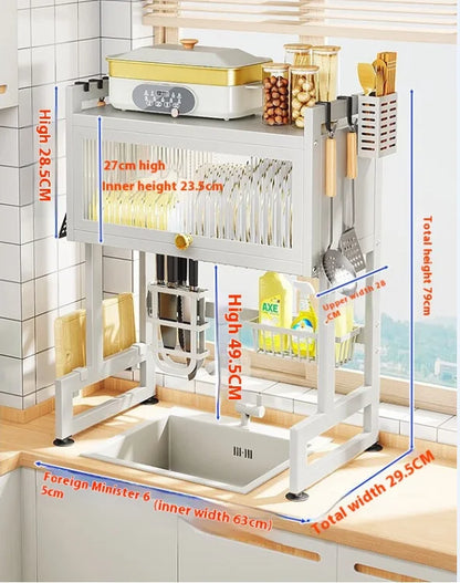 Over The Sink Dish Rack Kitchen Cutlery Drying Rack Dustproof Dish Cabinet Multi Organizer Cabinet Dishrack Bowl Plate Organizer