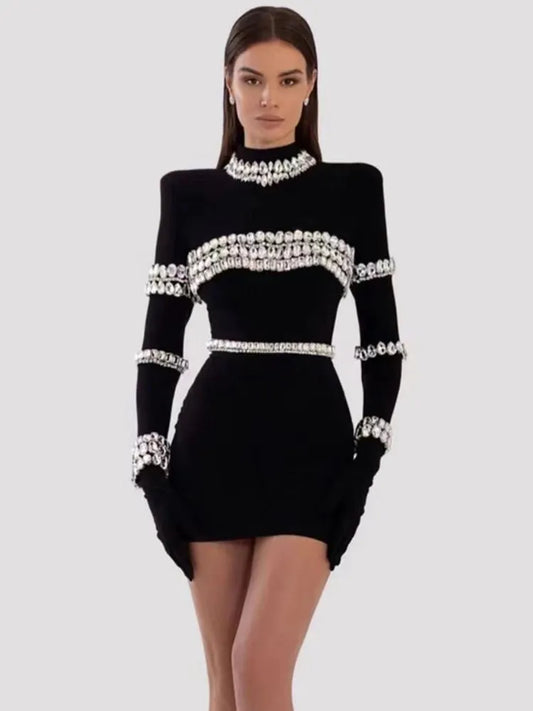 Lavish Fashion Elegant High Quality Sexy Turtleneck Beading Long Sleeve