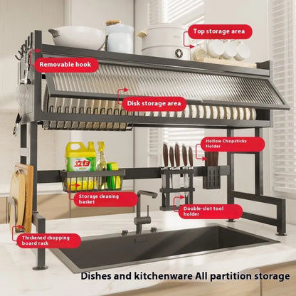 Over The Sink Dish Rack Kitchen Cutlery Drying Rack Dustproof Dish Cabinet Multi Organizer Cabinet Dishrack Bowl Plate Organizer