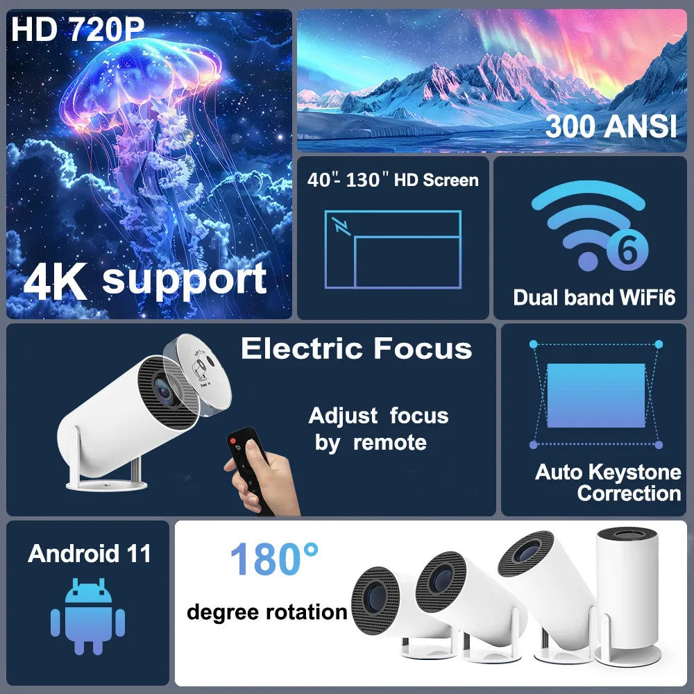 Portable home Projector Android 4K 1280*720P Dual Wifi