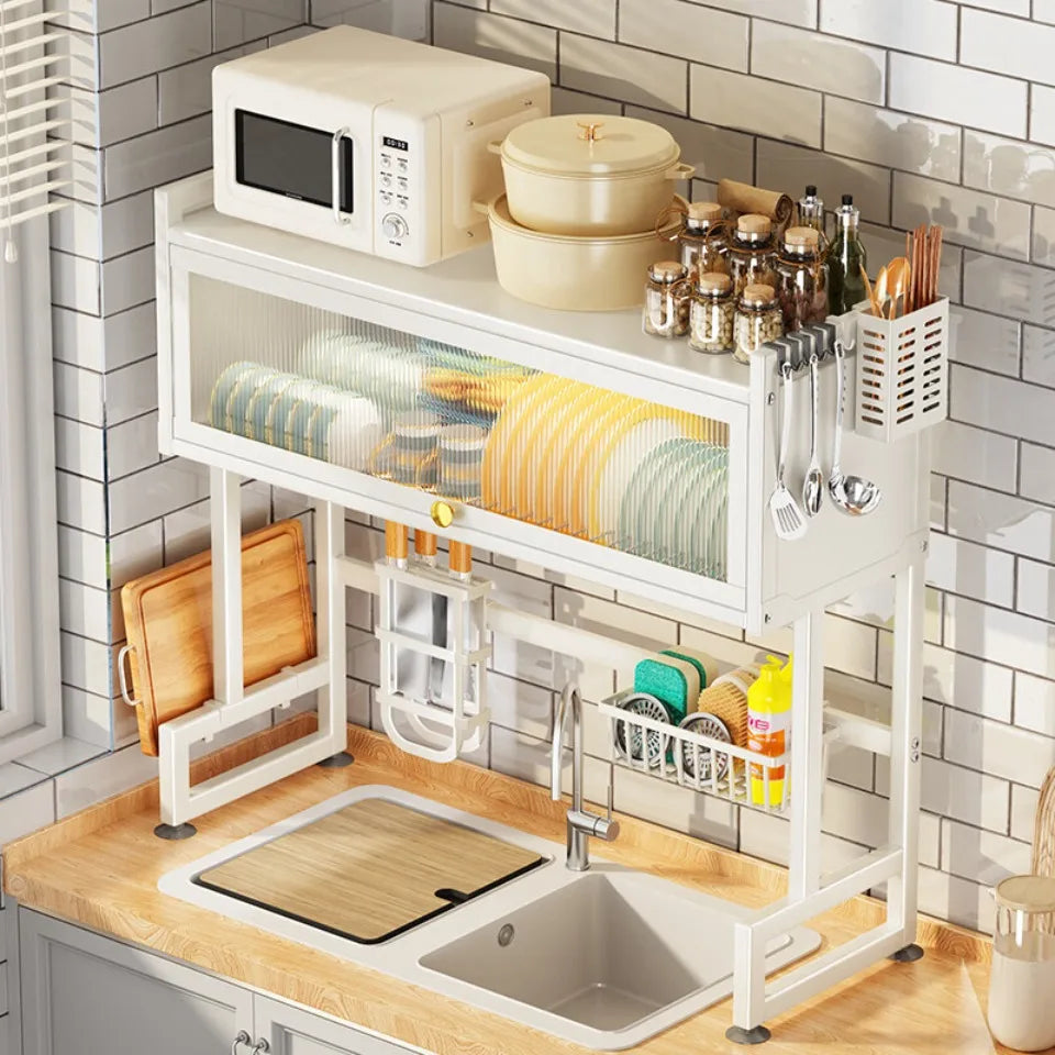 Over The Sink Dish Rack Kitchen Cutlery Drying Rack Dustproof Dish Cabinet Multi Organizer Cabinet Dishrack Bowl Plate Organizer