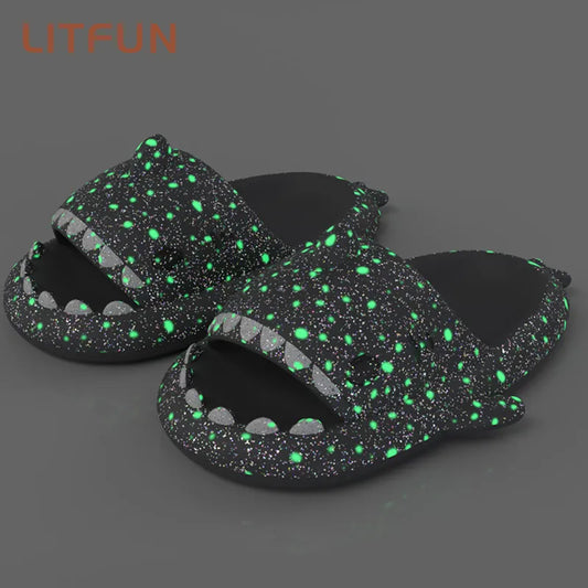 Glowy Litfun Starry Shark Slippers Men/Women Summer Shark Slides